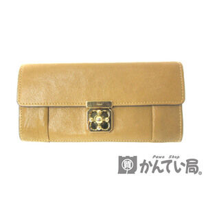 CHLOE long wallet turn lock leather beige